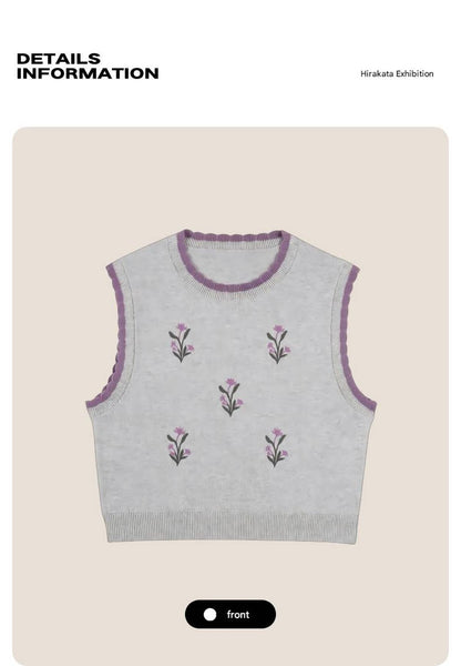 ベスト ニットベスト 刺繍デザイン 綿素材 クルーネック プルオーバー【mh0011331】