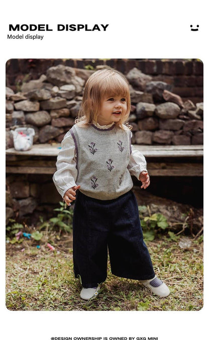 ベスト ニットベスト 刺繍デザイン 綿素材 クルーネック プルオーバー【mh0011331】