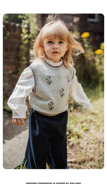 ベスト ニットベスト 刺繍デザイン 綿素材 クルーネック プルオーバー【mh0011331】