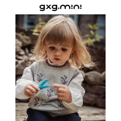 ベスト ニットベスト 刺繍デザイン 綿素材 クルーネック プルオーバー【mh0011331】