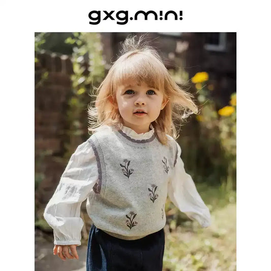 ベスト ニットベスト 刺繍デザイン 綿素材 クルーネック プルオーバー【mh0011331】