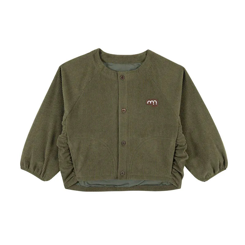 ショートコート・ジャケット・ジャンパー Olive / 90cm 長袖ジャケット コーデュロイ ノーカラー レトロ アウター【mh0011318】