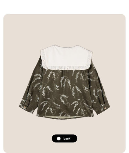 長袖シャツ・ブラウス 長袖Tシャツ ビッグカラー 綿100% 北欧風 プリント ブラウス風【mh0011306】