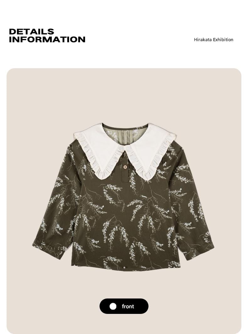 長袖シャツ・ブラウス 長袖Tシャツ ビッグカラー 綿100% 北欧風 プリント ブラウス風【mh0011306】