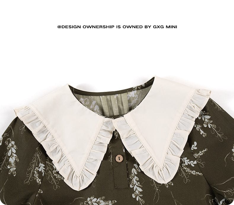 長袖シャツ・ブラウス 長袖Tシャツ ビッグカラー 綿100% 北欧風 プリント ブラウス風【mh0011306】