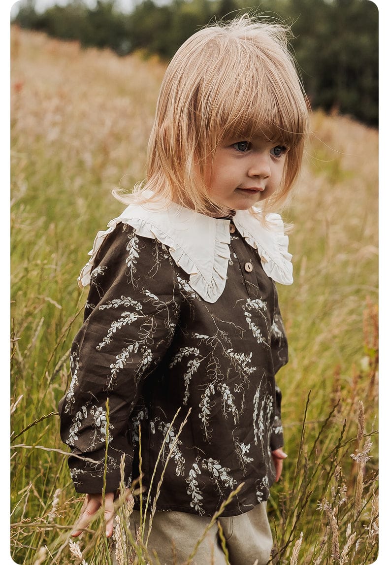 長袖シャツ・ブラウス 長袖Tシャツ ビッグカラー 綿100% 北欧風 プリント ブラウス風【mh0011306】