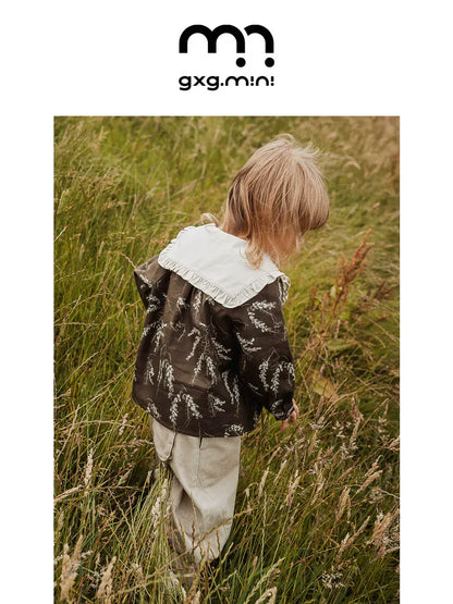 長袖シャツ・ブラウス 長袖Tシャツ ビッグカラー 綿100% 北欧風 プリント ブラウス風【mh0011306】