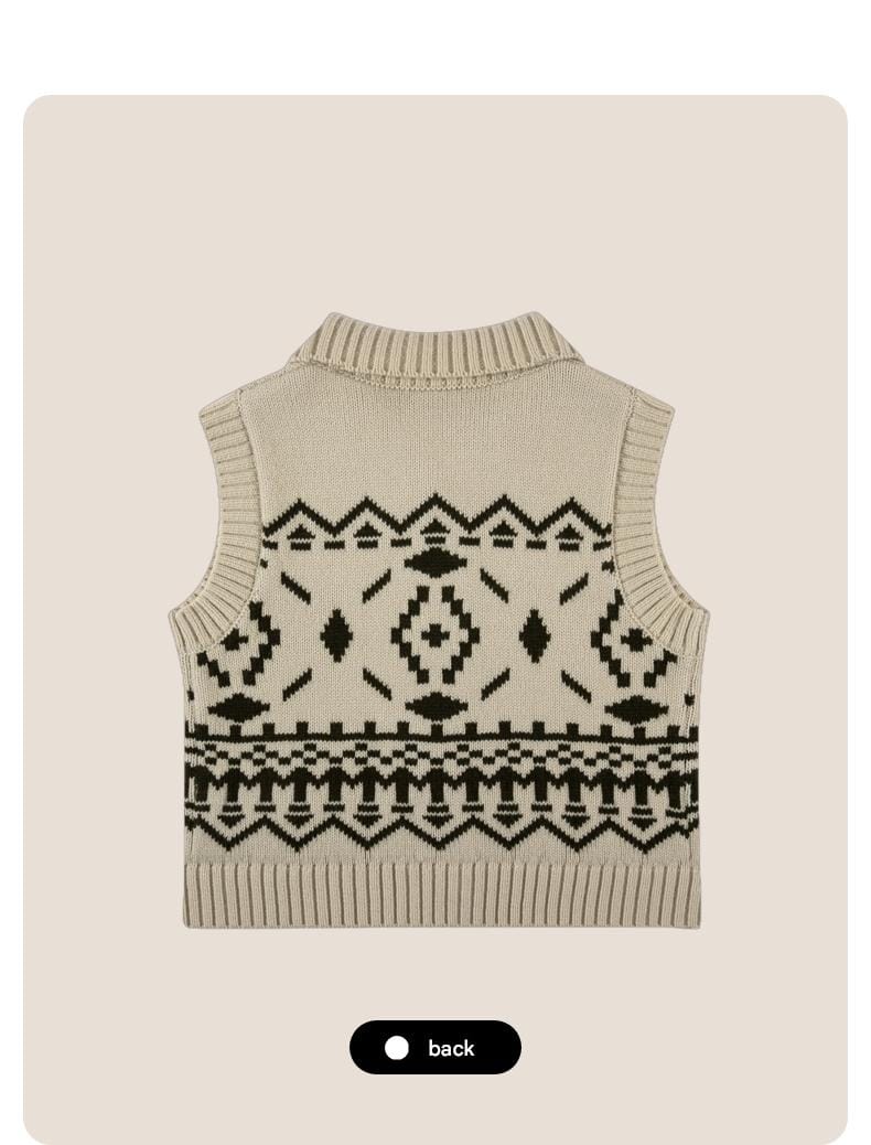 ベスト ニットベスト フェアアイル柄 ウール混紡 Vネック プルオーバー【mh0011313】