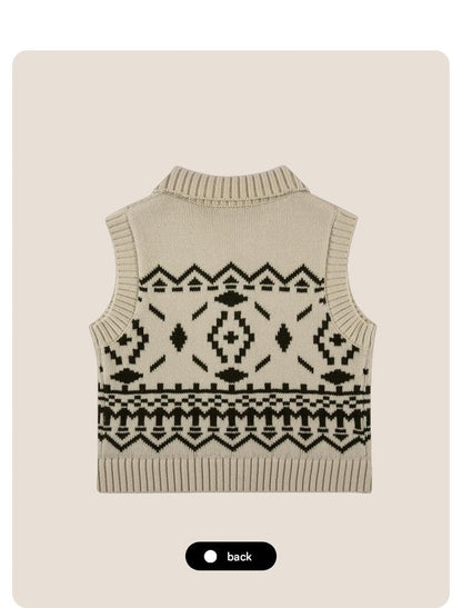 ベスト ニットベスト フェアアイル柄 ウール混紡 Vネック プルオーバー【mh0011313】