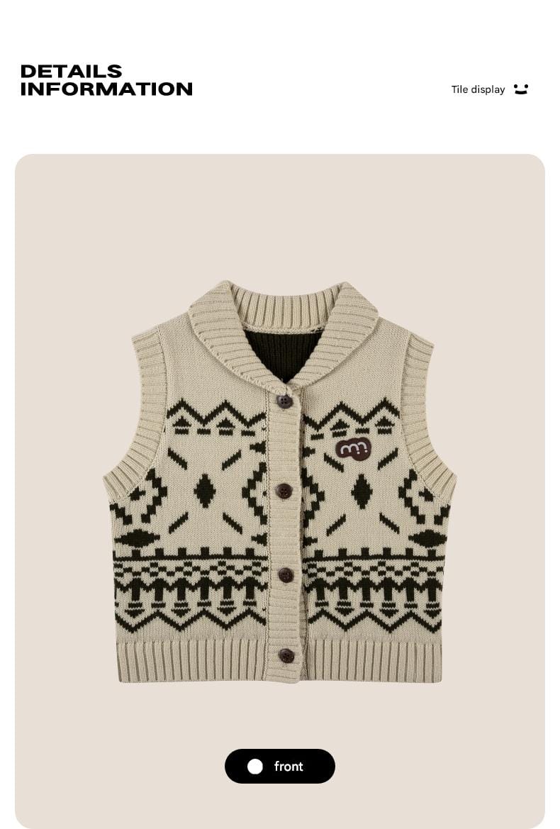 ベスト ニットベスト フェアアイル柄 ウール混紡 Vネック プルオーバー【mh0011313】