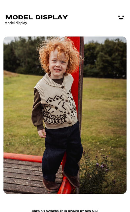 ベスト ニットベスト フェアアイル柄 ウール混紡 Vネック プルオーバー【mh0011313】