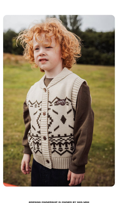 ベスト ニットベスト フェアアイル柄 ウール混紡 Vネック プルオーバー【mh0011313】