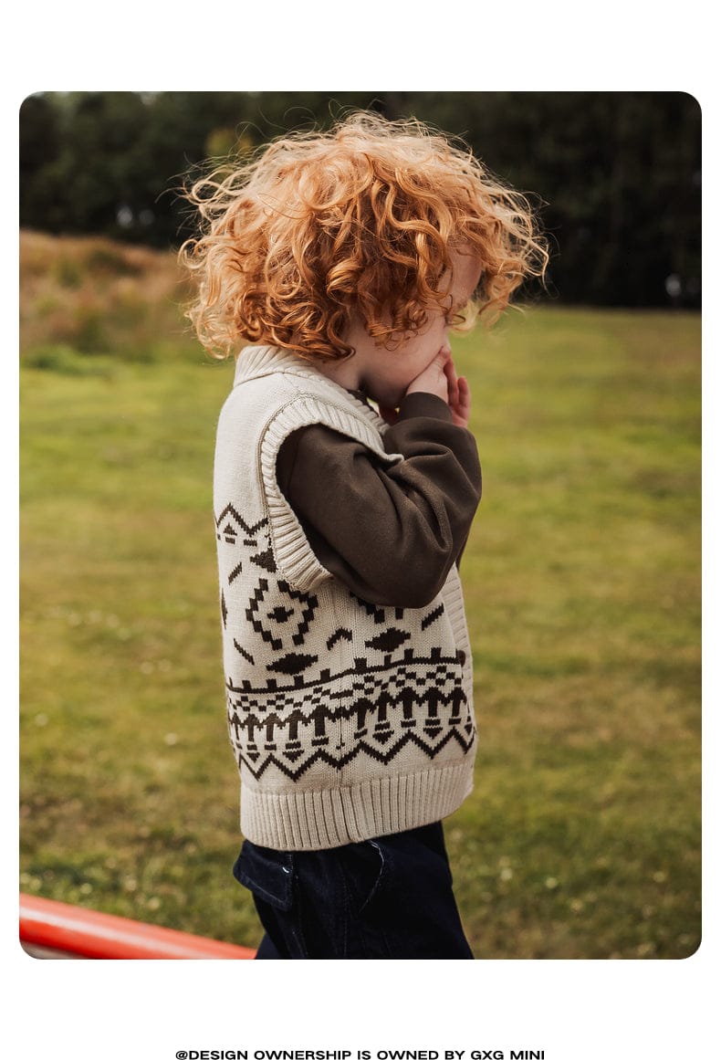 ベスト ニットベスト フェアアイル柄 ウール混紡 Vネック プルオーバー【mh0011313】