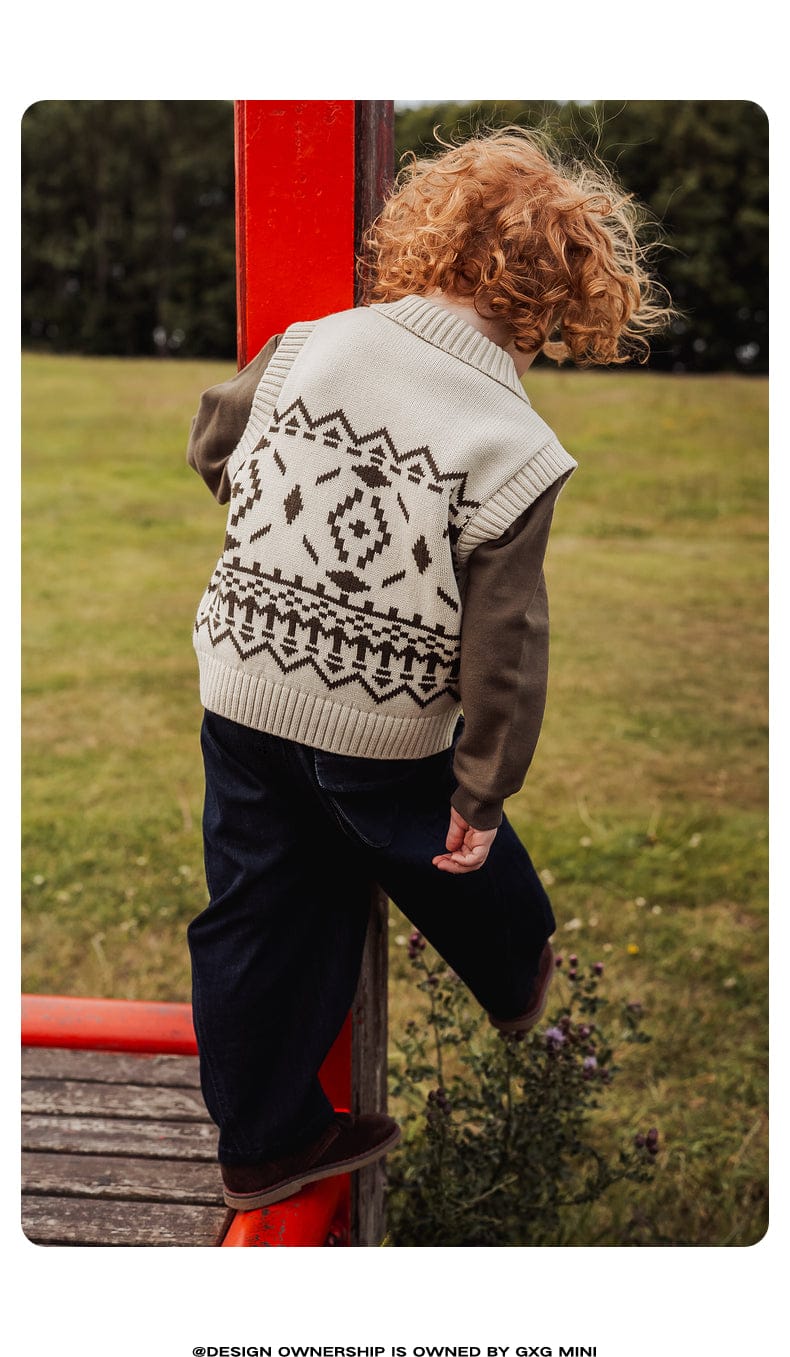 ベスト ニットベスト フェアアイル柄 ウール混紡 Vネック プルオーバー【mh0011313】