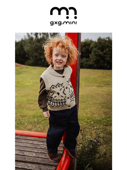 ベスト ニットベスト フェアアイル柄 ウール混紡 Vネック プルオーバー【mh0011313】