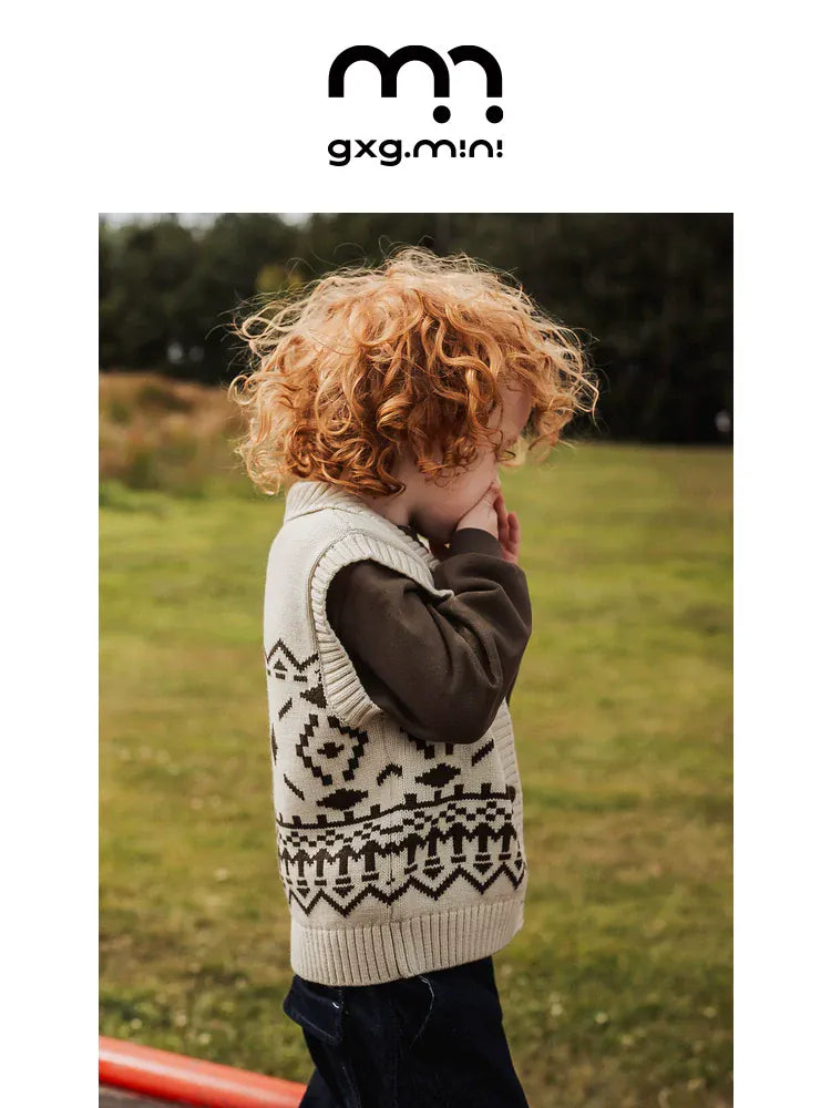 ベスト ニットベスト フェアアイル柄 ウール混紡 Vネック プルオーバー【mh0011313】