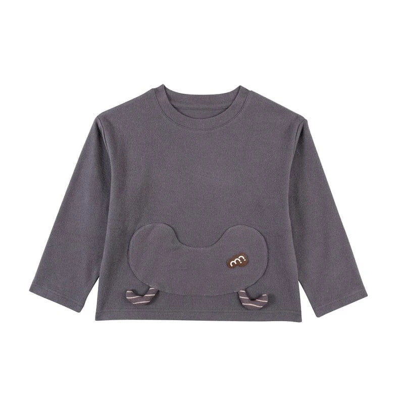 長袖Tシャツ Dark Gray / 90cm 長袖Tシャツ クルーネック アップリケ プリント 綿素材 ストレッチ【mh0011327】