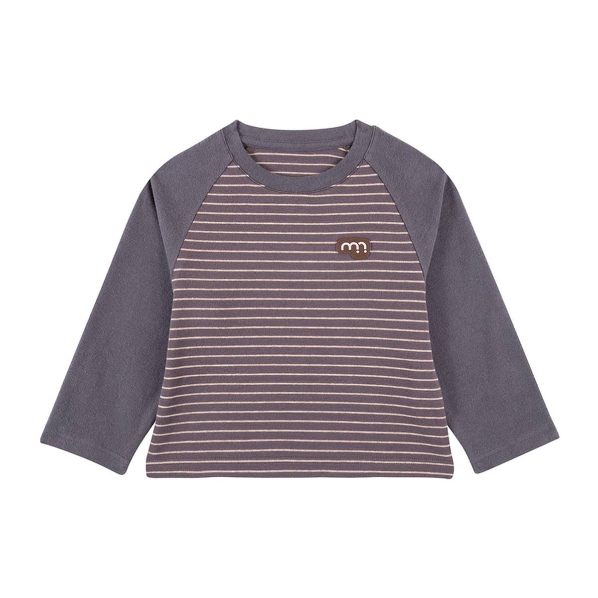 長袖Tシャツ Dark Gray / 90cm 長袖Tシャツ クルーネック ボーダー柄 綿素材 ストレッチ【mh0011330】