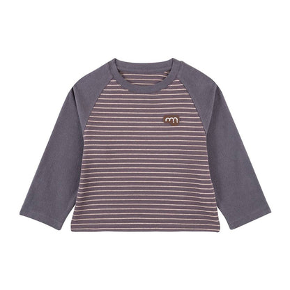 長袖Tシャツ Dark Gray / 90cm 長袖Tシャツ クルーネック ボーダー柄 綿素材 ストレッチ【mh0011330】