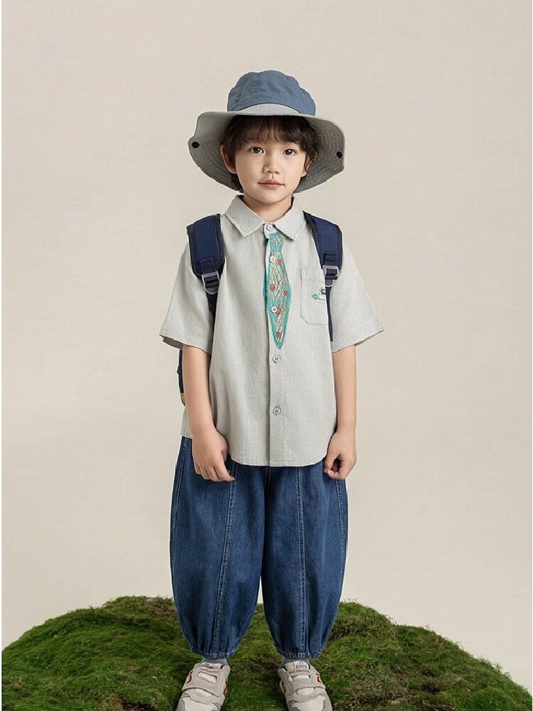 Hand-Drawn Tie Print Cotton Shirt ネクタイプリント コットン 半袖シャツ【mh0012731】 YoehYaul 半袖シャツ・ブラウス