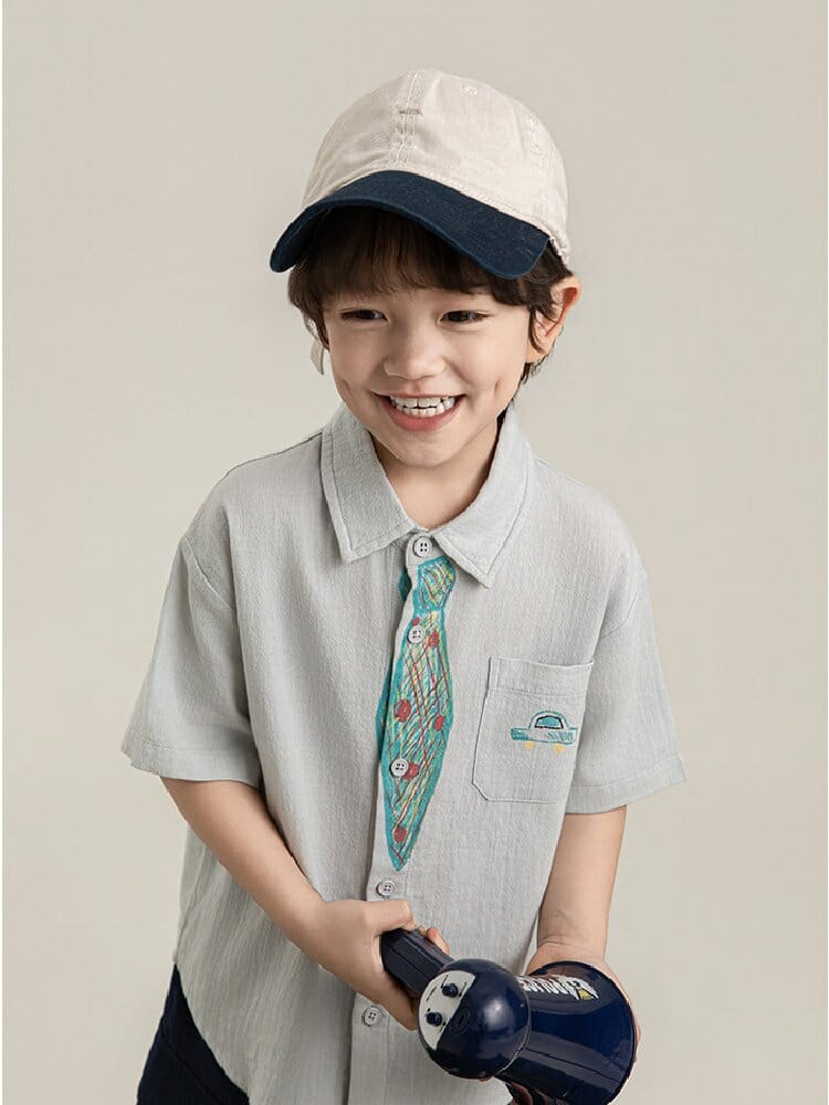 Hand-Drawn Tie Print Cotton Shirt ネクタイプリント コットン 半袖シャツ【mh0012731】 YoehYaul 半袖シャツ・ブラウス