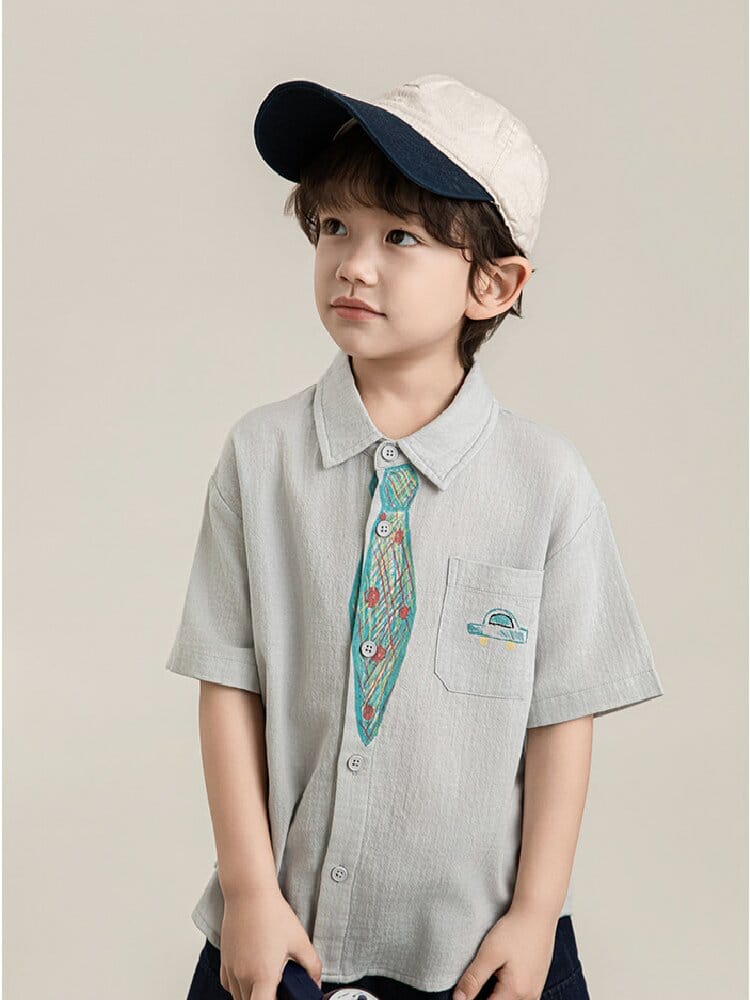 Hand-Drawn Tie Print Cotton Shirt ネクタイプリント コットン 半袖シャツ【mh0012731】 YoehYaul 半袖シャツ・ブラウス