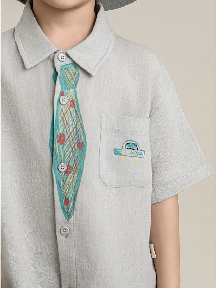 Hand-Drawn Tie Print Cotton Shirt ネクタイプリント コットン 半袖シャツ【mh0012731】 YoehYaul 半袖シャツ・ブラウス