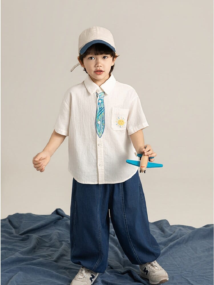 Hand-Drawn Tie Print Cotton Shirt ネクタイプリント コットン 半袖シャツ【mh0012731】 YoehYaul 半袖シャツ・ブラウス