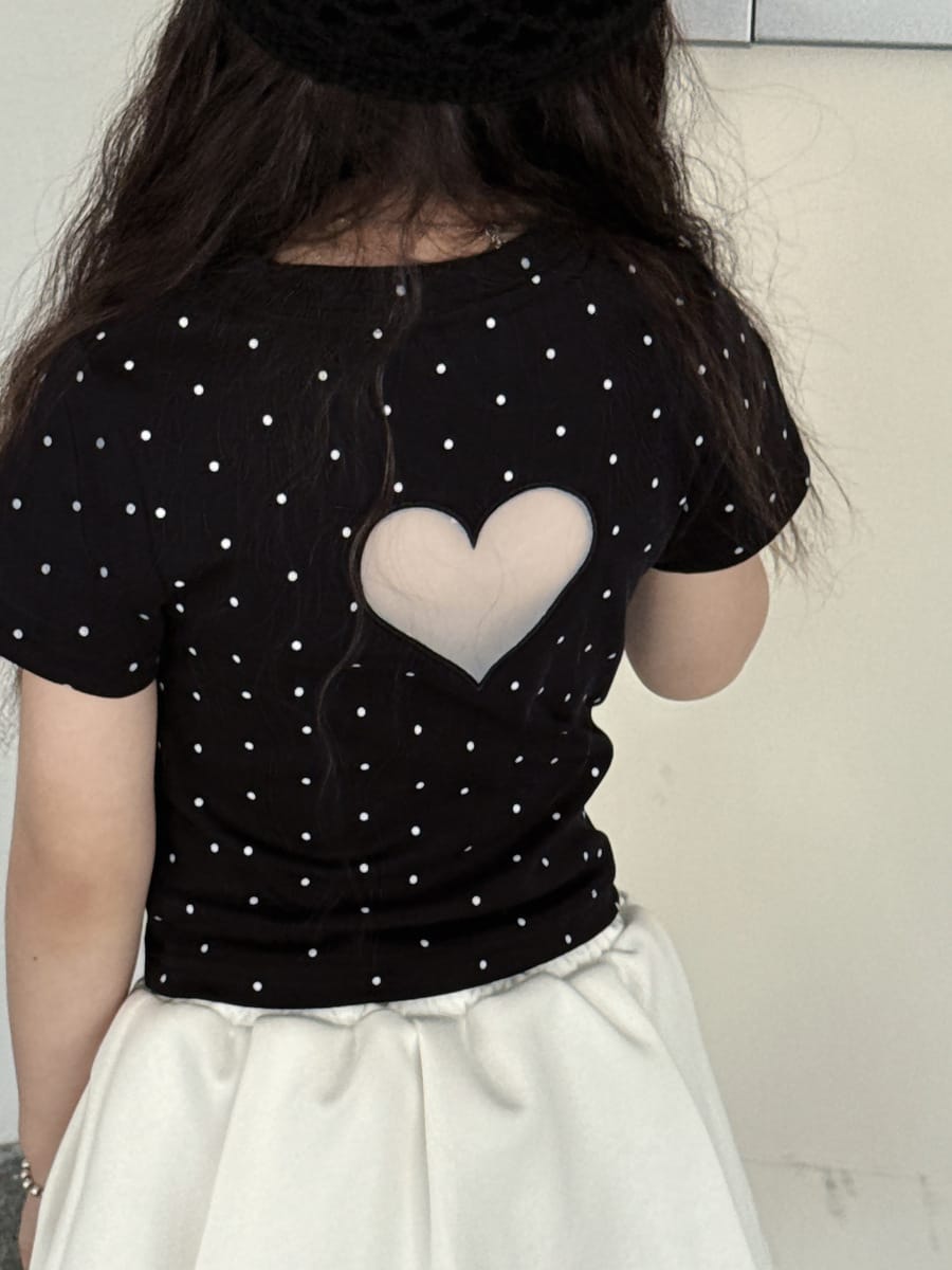 Heart Cutout Dot Tee ハート 半袖Tシャツ【mh0013070】 Black / 100cm mamahalo kids 半袖Tシャツ