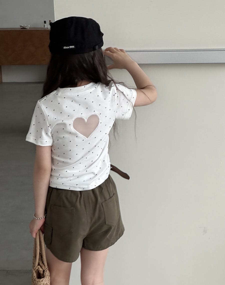 Heart Cutout Dot Tee ハート 半袖Tシャツ【mh0013070】 White / 100cm mamahalo kids 半袖Tシャツ