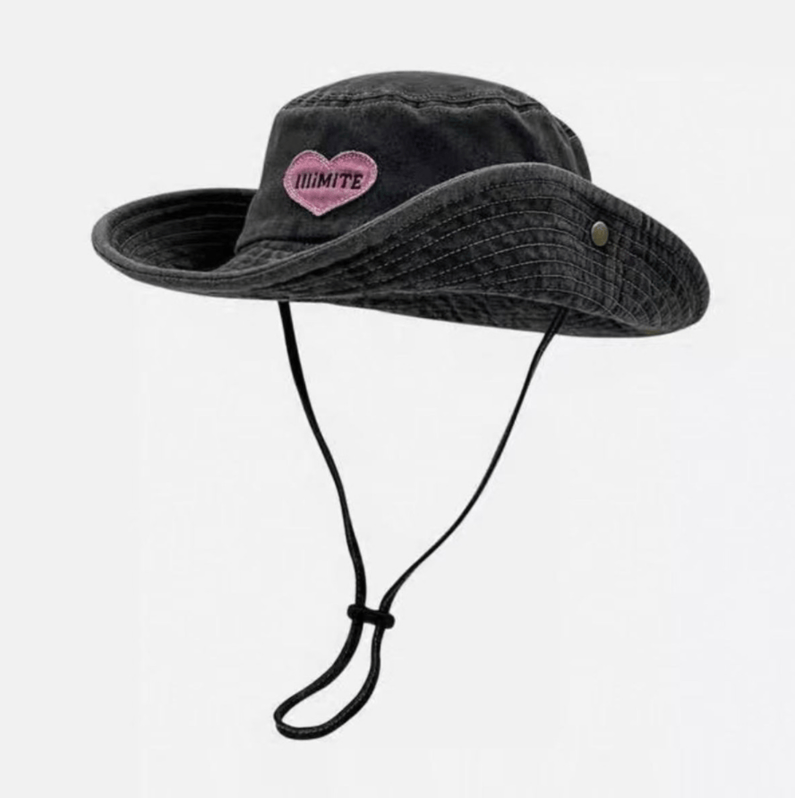 Heart Embroidered Safari Hat ハート ワッペン サファリハット【mh0013010】 Dark Grey / One Size momobobi ベビー用帽子