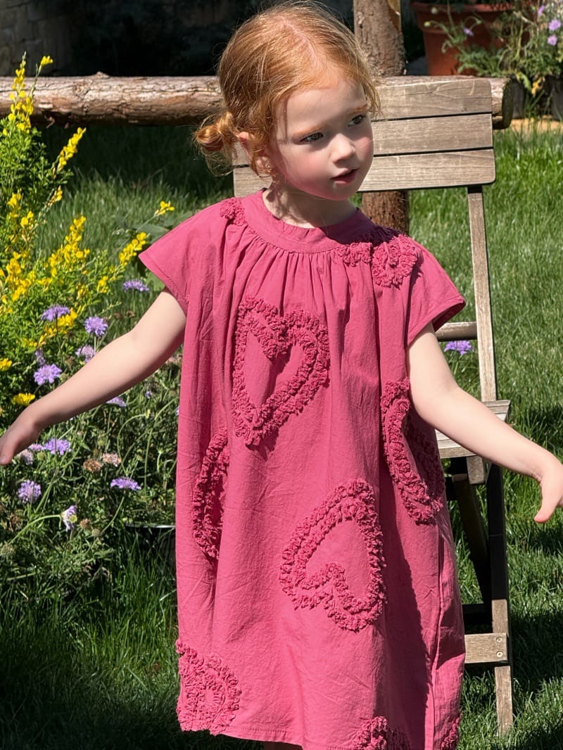 Heart-Embroidered Vintage A-Line Dress ハート 半袖ワンピース【mh0013253】 Chengle 半袖ワンピース