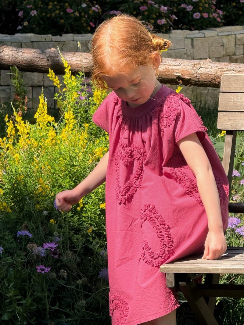 Heart-Embroidered Vintage A-Line Dress ハート 半袖ワンピース【mh0013253】 Chengle 半袖ワンピース