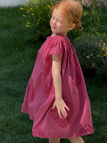 Heart-Embroidered Vintage A-Line Dress ハート 半袖ワンピース【mh0013253】 Rose Red / 90cm Chengle 半袖ワンピース