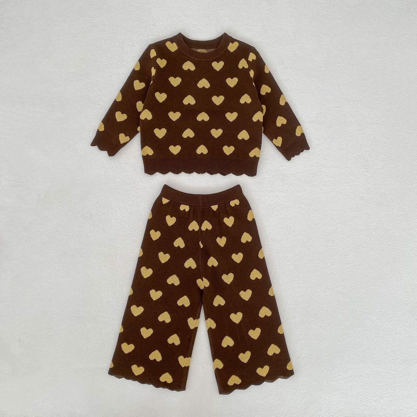 Heart Jacquard Knit Set ハート柄 ニットセットアップ【mh0012399】 Brown / 73cm Engepapa