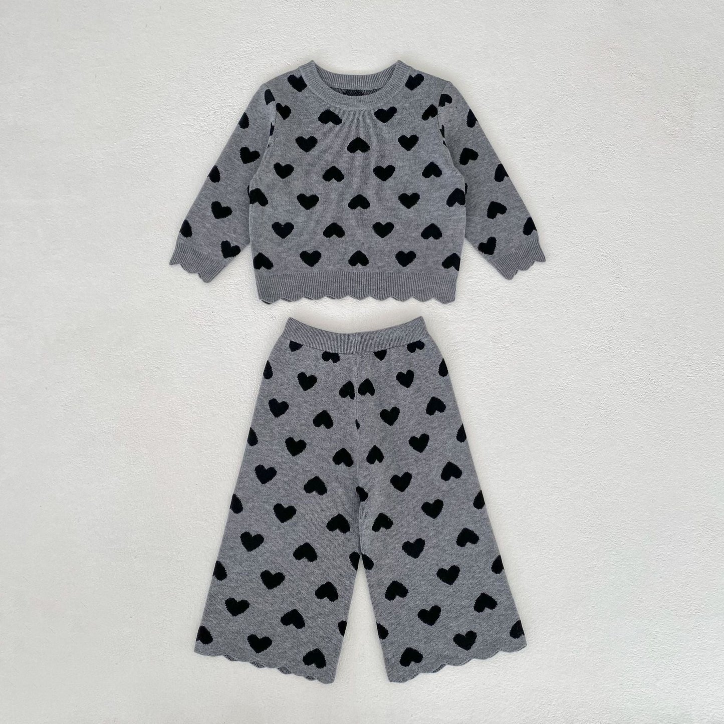 Heart Jacquard Knit Set ハート柄 ニットセットアップ【mh0012399】 Gray / 73cm Engepapa