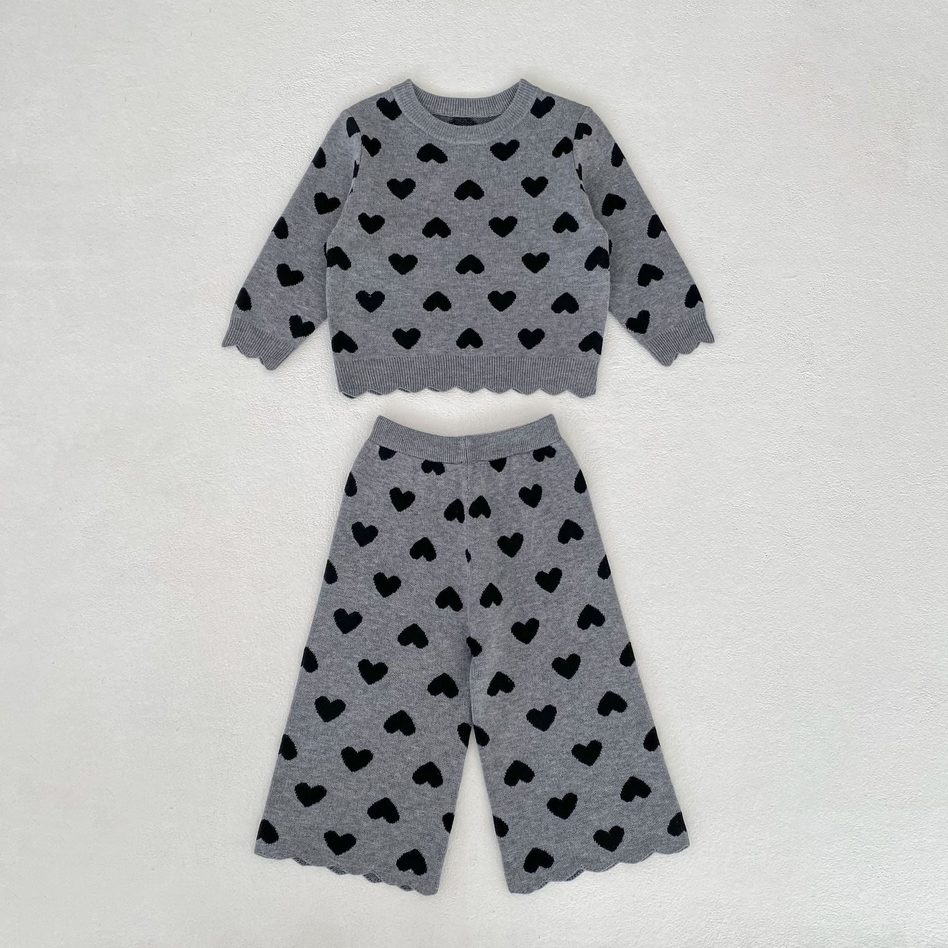 Heart Jacquard Knit Set ハート柄 ニットセットアップ【mh0012399】 Gray / 73cm Engepapa