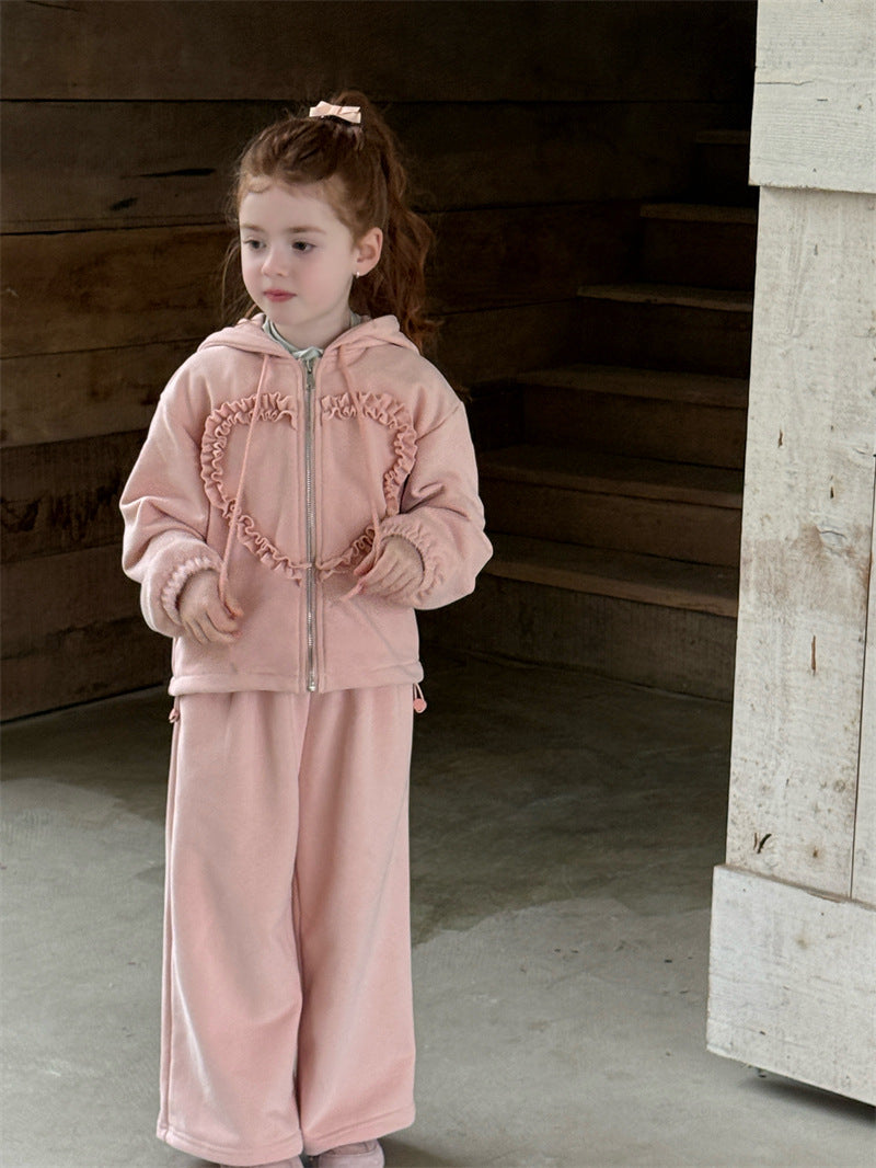 Heart Motif Long Sleeve Hoodie Pants Set ハート 長袖フーディ パンツ セット【mh0012423】 Chengle