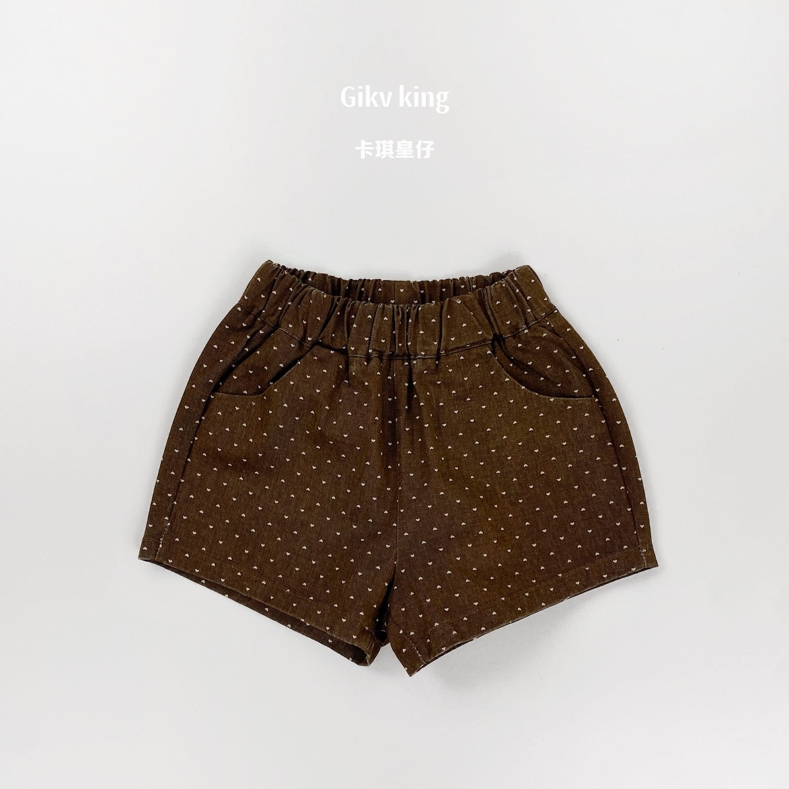 Heart Pattern Elastic Waist Cotton Shorts ハート ショートパンツ【mh0013483】 Coffee / 80cm Gikv king ハーフパンツ・ショートパンツ