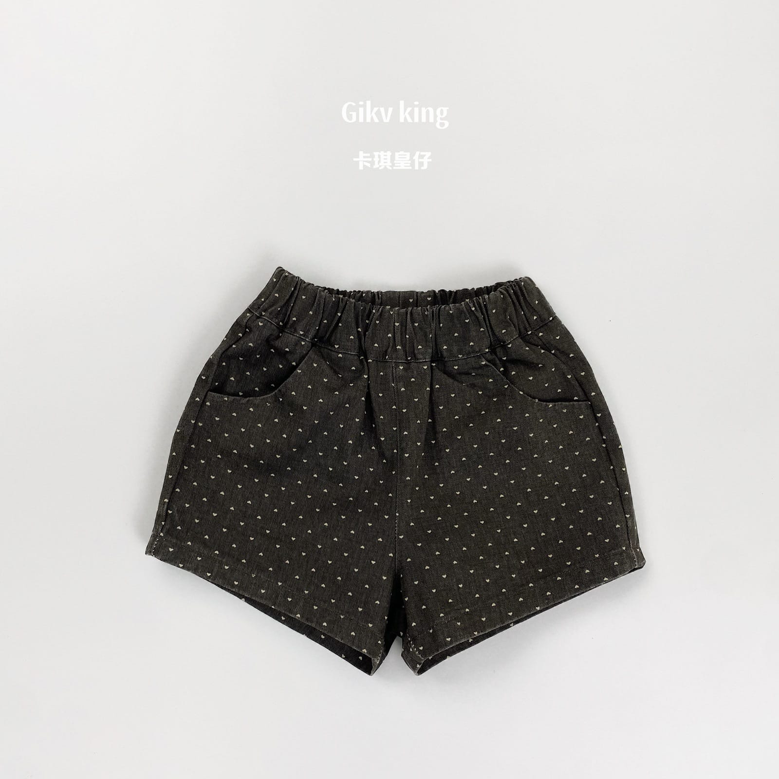 Heart Pattern Elastic Waist Cotton Shorts ハート ショートパンツ【mh0013483】 Dark Gray / 80cm Gikv king ハーフパンツ・ショートパンツ