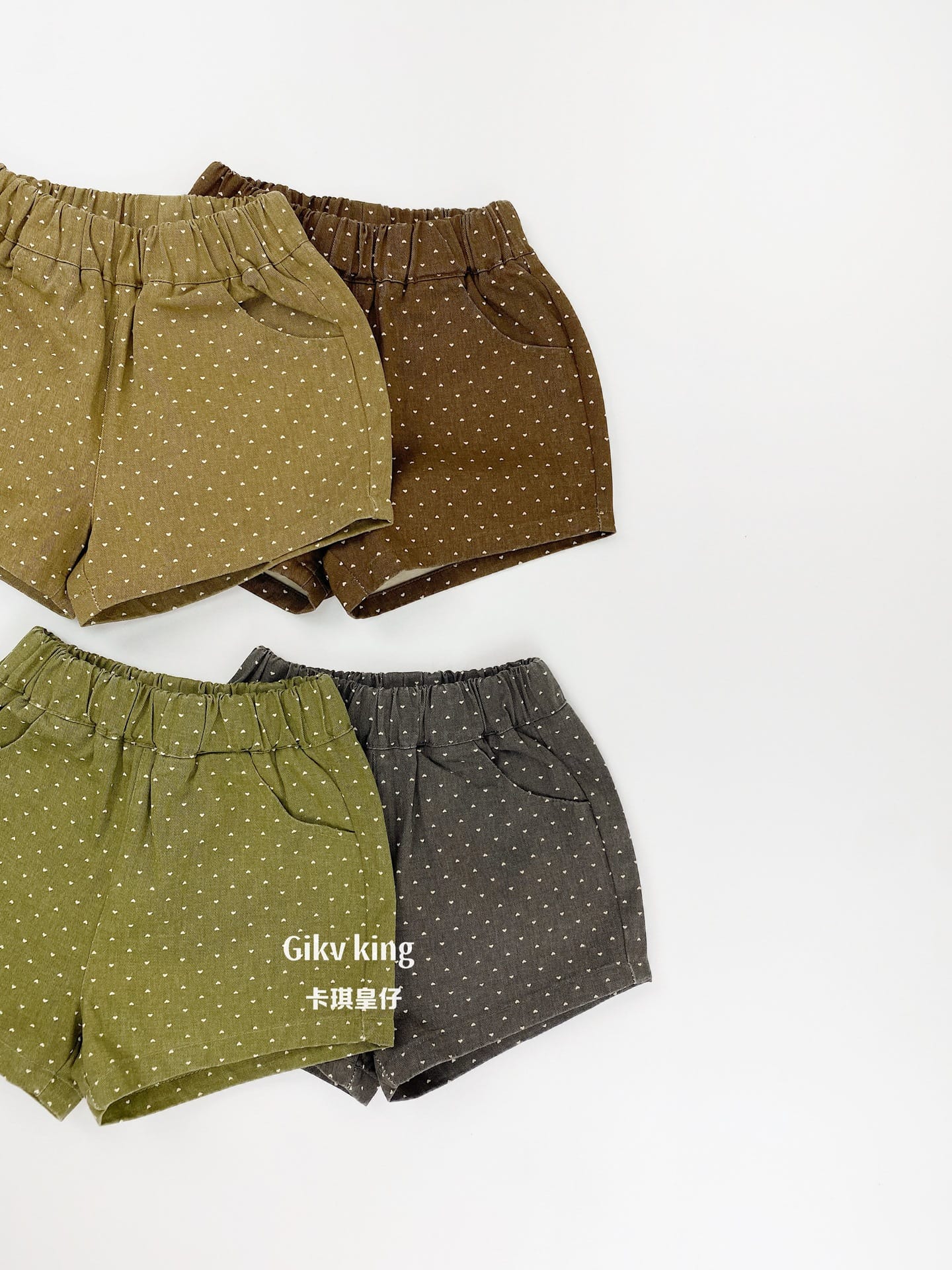 Heart Pattern Elastic Waist Cotton Shorts ハート ショートパンツ【mh0013483】 Gikv king ハーフパンツ・ショートパンツ
