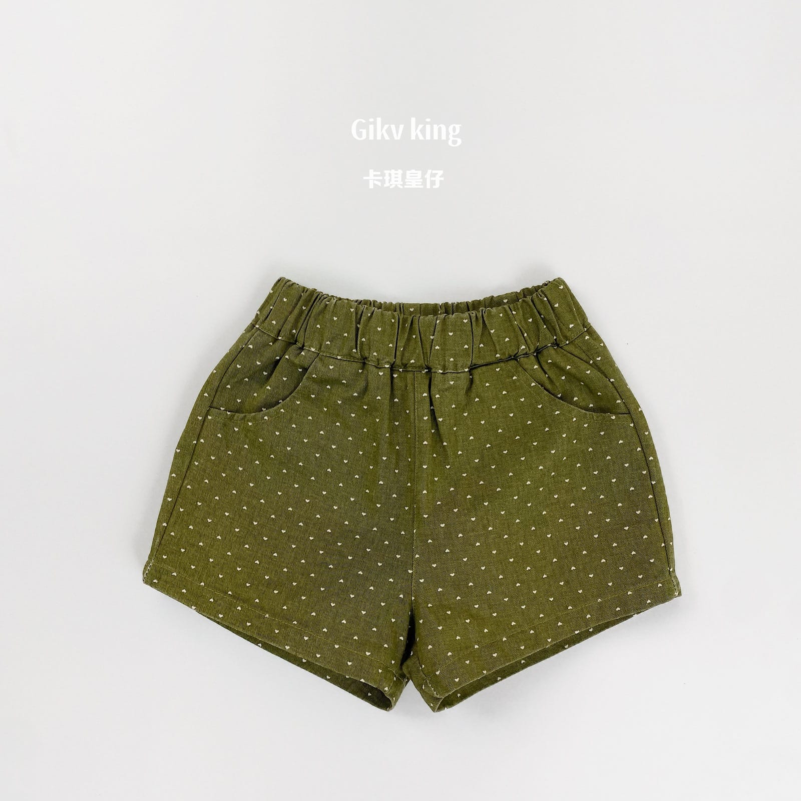 Heart Pattern Elastic Waist Cotton Shorts ハート ショートパンツ【mh0013483】 Moss Green / 80cm Gikv king ハーフパンツ・ショートパンツ