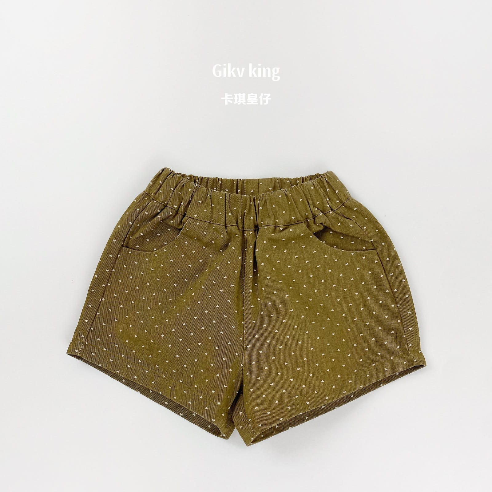 Heart Pattern Elastic Waist Cotton Shorts ハート ショートパンツ【mh0013483】 Mustard Yellow / 80cm Gikv king ハーフパンツ・ショートパンツ