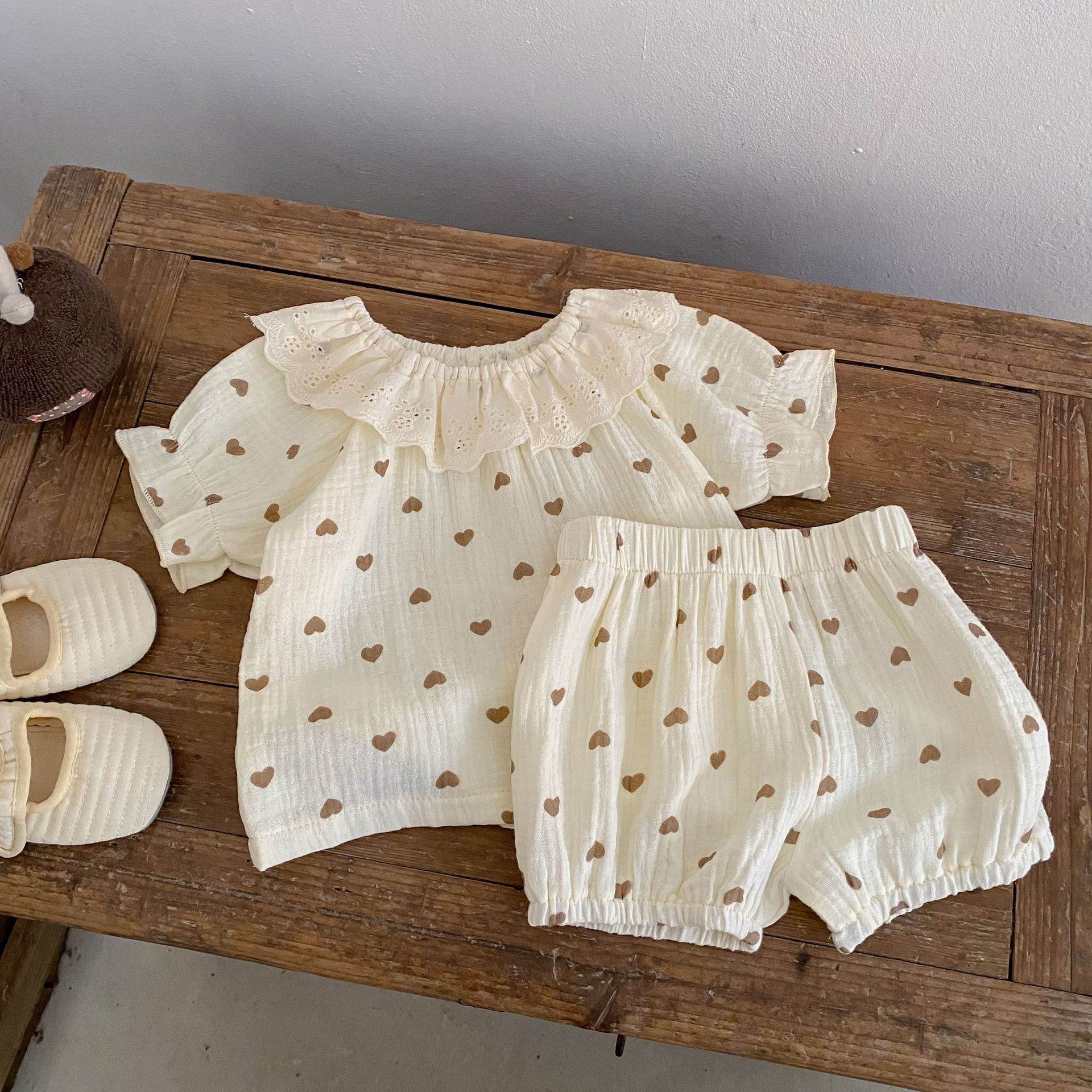 Heart Print Lace Collar Set ハートプリント レースカラー セットアップ【mh0012483】 Engepapa 半袖セットアップ