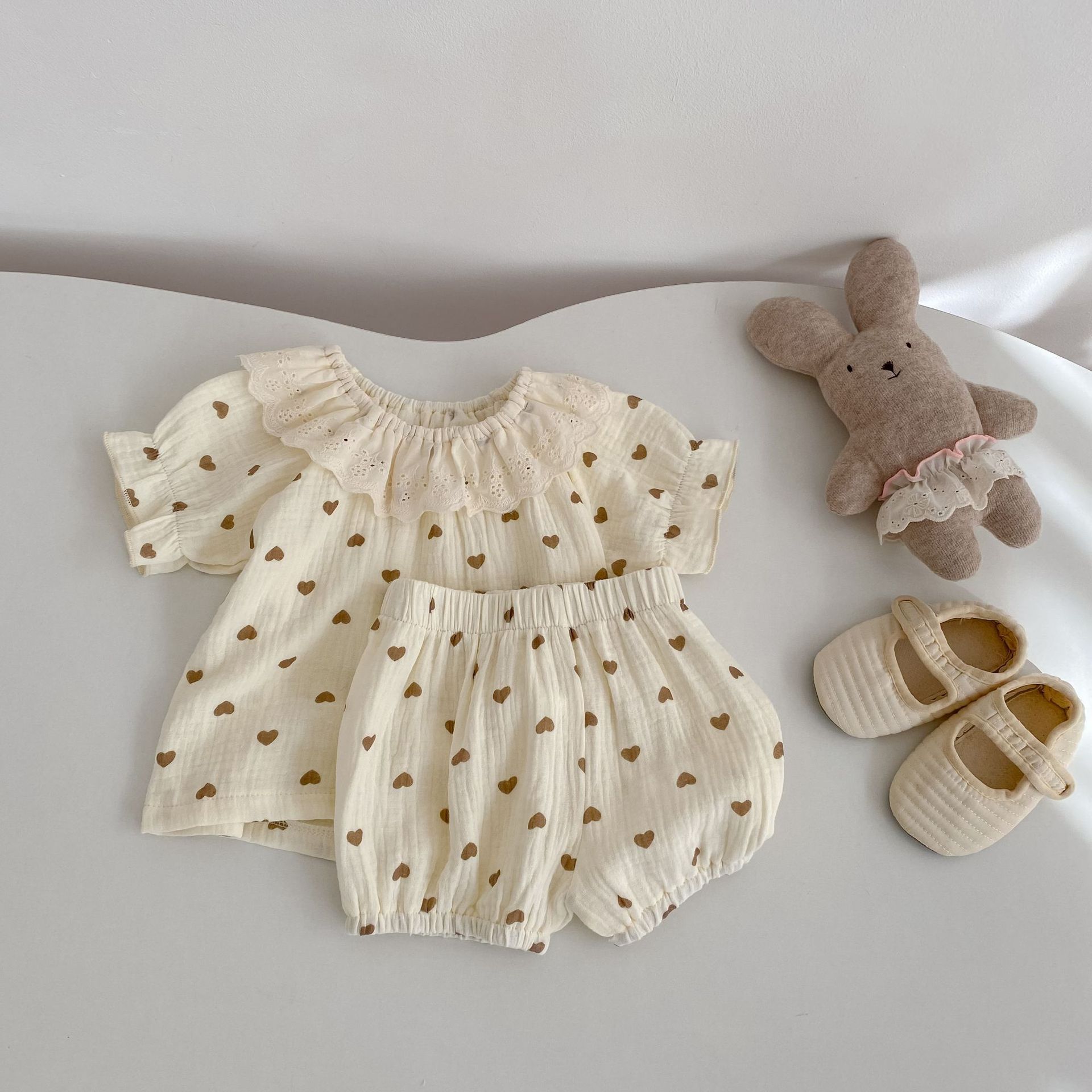Heart Print Lace Collar Set ハートプリント レースカラー セットアップ【mh0012483】 Engepapa 半袖セットアップ