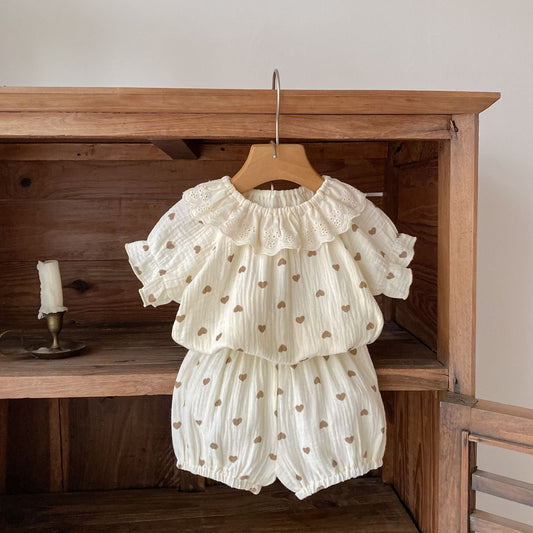 Heart Print Lace Collar Set ハートプリント レースカラー セットアップ【mh0012483】 Engepapa 半袖セットアップ