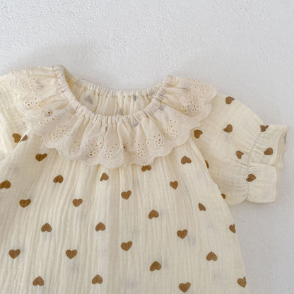 Heart Print Lace Collar Set ハートプリント レースカラー セットアップ【mh0012483】 Engepapa 半袖セットアップ