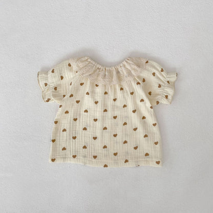 Heart Print Lace Collar Set ハートプリント レースカラー セットアップ【mh0012483】 Engepapa 半袖セットアップ