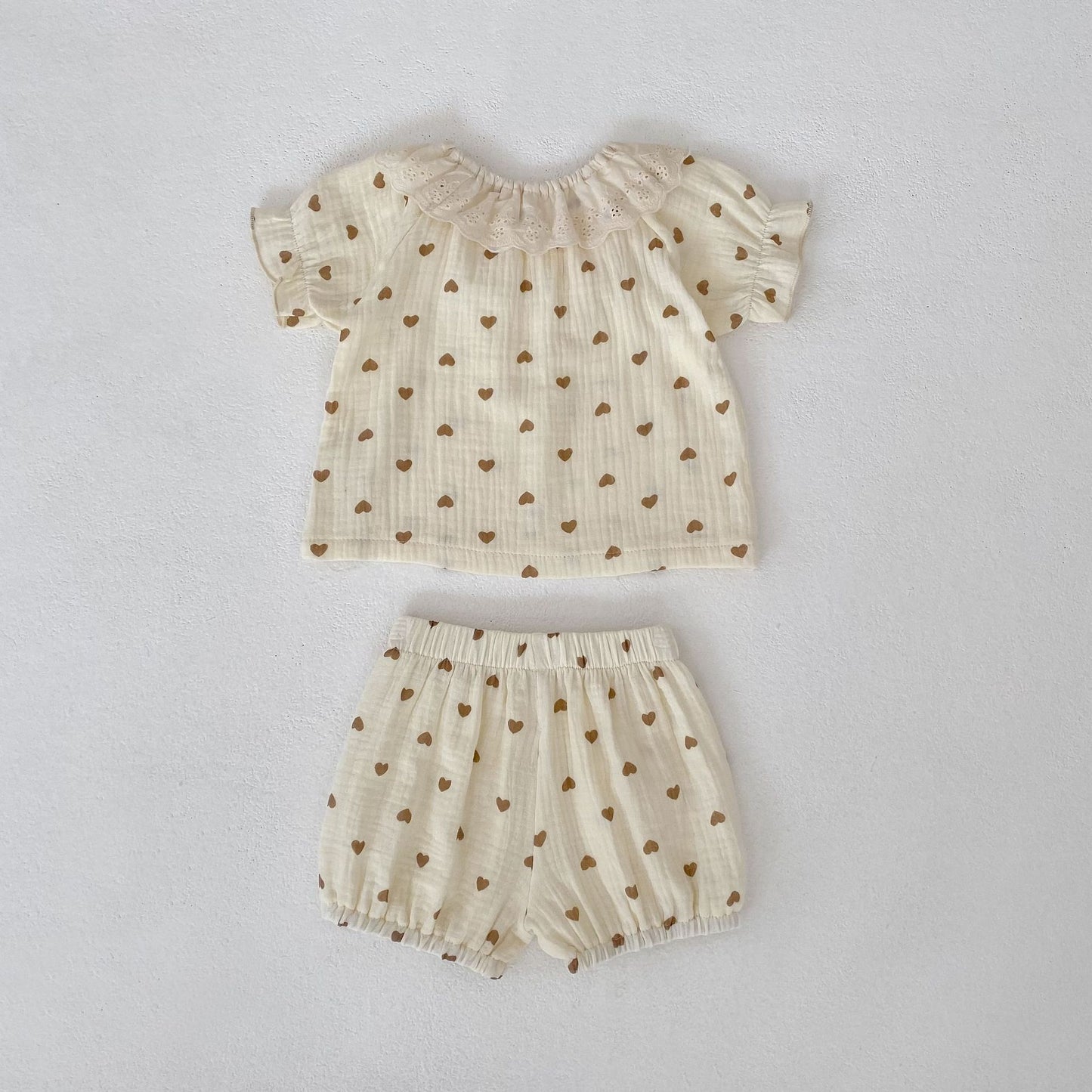 Heart Print Lace Collar Set ハートプリント レースカラー セットアップ【mh0012483】 Engepapa 半袖セットアップ