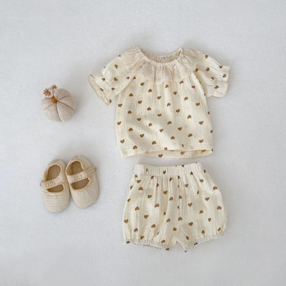 Heart Print Lace Collar Set ハートプリント レースカラー セットアップ【mh0012483】 Engepapa 半袖セットアップ
